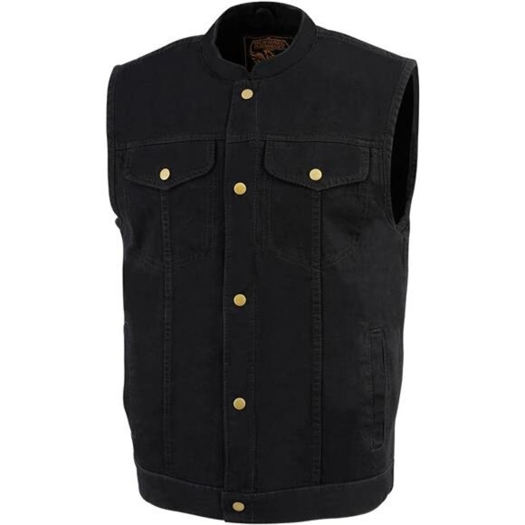 Leather Men's Classic Black Denim Club Style Vest with Snap Button Closure - Picture 7 of 8